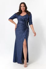 Lafaba Women's Sax Sequin Plus Size Evening Dress