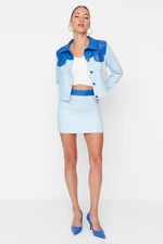 Trendyol Blue Mini Faux Leather Skirt With Waistband