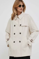 Kabát Tommy Hilfiger dámsky, béžová farba, prechodný, dvojradový