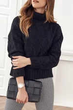 Warm turtleneck for women with patterns, black