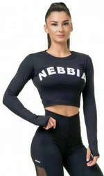 Nebbia Long Sleeve Thumbhole Sporty Crop Top Czarny XS Fitness koszulka