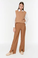 Trendyol Brown High Waist Slit Detailed Pocket Woven Trousers