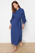 Trendyol Saks Belted Cotton Woven Shirt Dress with Adjustable Sleeves Detail