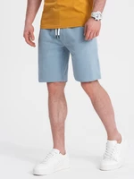 Ombre Men's knitted shorts with drawstring and pockets - light blue