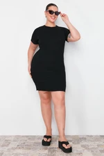 Trendyol Curve Black Fitted Mini Crew Neck Ribbed Flexible Knitted Dress