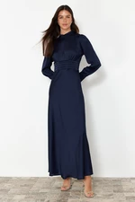 Trendyol Navy Blue Satin Woven Evening Dress