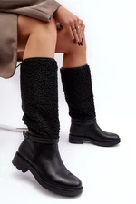 Women's over-the-knee boots with fur, black Bellama