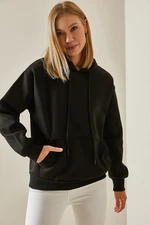 XHAN Black Kangaroo Pocket Hoodie Sweatshirt