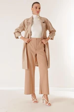By Saygı Double Breasted Collar Waist Belted Lined Trench Coat