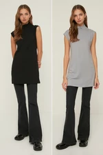 Trendyol Two Pieces Black-Gray Standing Collar, Sleeveless Underwear Tunic