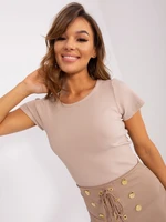Beige basic fitted blouse with ribbed pattern