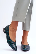 Leather of a lacerated ballerina with a flat heel of dark green vaani