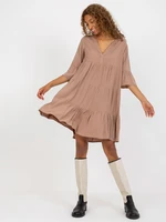 Light brown dress with frills and V-neck SUBLEVEL