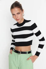 Trendyol Black Crop Cotton Striped Knitwear Sweater