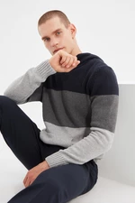 Trendyol Men's Navy Blue Hooded Regular Fit Knitwear Sweater