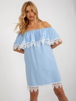 Light blue women's Spanish dress with ruffles