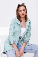 Bigdart 10322 Green Pocket Detailed Trench Coat with Pleated Waist. Bigdart 10322 Green Pocket Detailed Trench Coat with Pleated Waist.
