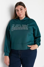 Trendyol Curve Petrol Green Hoodie with Printed Scuba/Scuba Diving Crop Knitted Sweatshirt