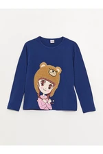 LC Waikiki Girl's T-Shirt with a Crew Neck Printed Long Sleeve