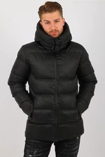 River Club Men's Black Solid Colored Hooded Waterproof And Windproof Long Inflatable Winter Sports Coat.