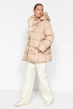 Trendyol Beige Oversized Inflatable Jacket with a Hood