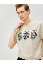 Koton Basic T-Shirt with a Skull Print Crew Neck Short Sleeved.