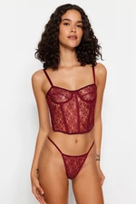 Trendyol Burgundy Lace Capless Underwire Bustier Thong Underwear Set