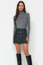 Trendyol Black Button Detailed Woven Short Skirt
