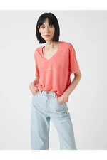 Koton Slogan Printed T-Shirt V-Neck