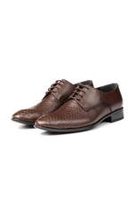 Ducavelli Croco Genuine Leather Men's Classic Shoes, Derby Classic Shoes, Lace-Up Classic Shoes.