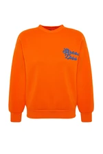 Trendyol Orange Thick Fleece Inside Slogan Embroidery Regular/Regular Knitted Sweatshirt Trendyol Orange Thick Fleece Inside Slogan Embroidery Regular/Regular Knitted Sweatshirt