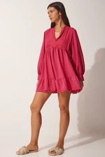 Happiness İstanbul Women's Dark Pink Guipure Detail Tunic Dress