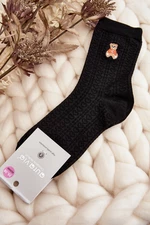 Women's patterned socks with teddy bear, black