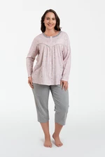 Women's pyjamas Daniela, long sleeves, 3/4 pants - print/melange