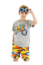 Mushi Motorcycle Boyfriend Gray T-shirt Camouflage Shorts Summer Suite