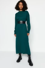 Trendyol Dark Green Corsage Knitwear Dress With A Belt