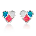Women Heart Silver Filled Blue Red White Simulated Opal Ear Stud Jewelle Gift