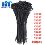 Self-Locking Plastic Nylon Wire Cable Zip Ties 100pcs Black Cable Ties Fasten Loop Cable Various specifications