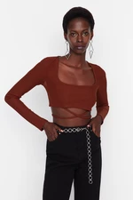 Trendyol Dark Brown Knitted Blouse with Back Detail