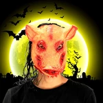 Halloween Creepy Animal Prop Latex Party Unisex Scary Pig Head Mask With Hair Cosplay