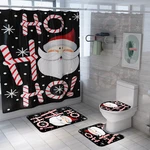 4/3/1pcs Santa Claus Christmas Bathroom Rug Shower Curtain Skidproof Toilet Lid Cover Bath Mat Rug Set