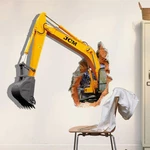 3D Excavator Wall Decals Removable Excavating Machine Wall Stickers Home Wall Decor