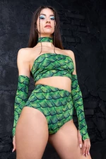 Rave Tube Top - Snake Print Rave Costume - Dragon Rave Top and Shorts Set - Green Gestival Outfit - Animal Print Festival Clothing Women -Basilisk Tub