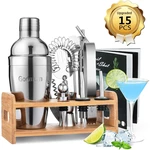 Cocktail Set Godmorn Stainless Steel Cocktail Shaker Set 14 Piece with Better Bamboo Stand