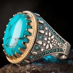 JASSY 1 Pcs Vintage Two-color Engraved Pattern Turquoise Alloy Ring