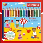 Trojhranné pastelky STABILO Trio silná 24 ks pouzdro s ořezávátkem