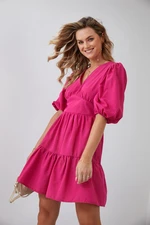 Waist dress with puffed amaranth sleeves
