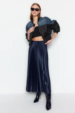 Trendyol Navy Blue Pleated Maxi Stretchy Knitted Skirt