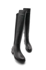 Marjin Women's Genuine Leather Daily Boots With Elastic Stretch Stretch Knee Length Forced Black.