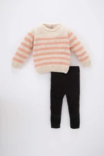 DEFACTO 2 piece Regular Fit Crew Neck Striped Tricot Set